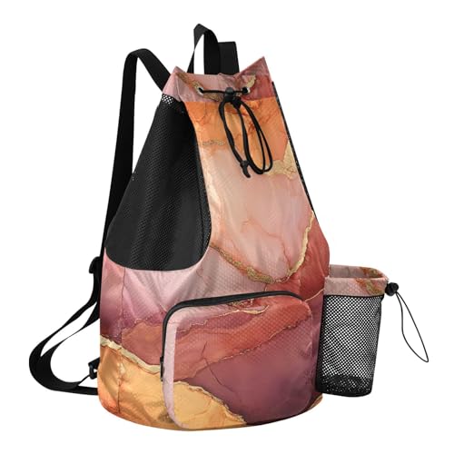Drawstring Gym Bags For Men Women Sports Bag With Pockets String Back Pack Dry Wet Separation Marble Peach Burgundy - color: Color 22