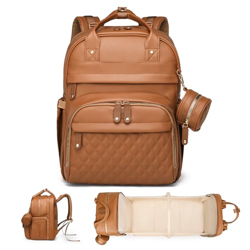 ANWTOTU Leather Baby Diaper Bags with Changing Station,Extra large Capacity Baby Diaper Bag Backpack,Waterproof Baby Essentials(Brown) - color: Upgraded-brown