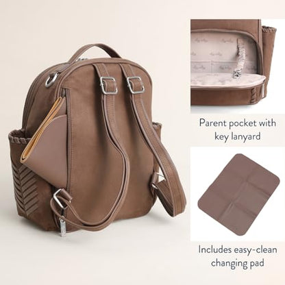Itzy Ritzy Mini Diaper Bag Backpack – Chic, Compact Mini Plus Backpack with Changing Pad, 10 Pockets (6 Internal, 4 External), Grab-Top Handle & Rubber Feet (Aspen) - color: Aspen