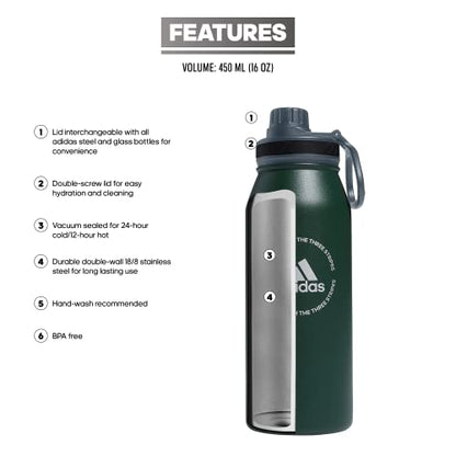 adidas Metal Water Bottle 1L - color: Green Oxide/Onix Grey/Silver Metallic