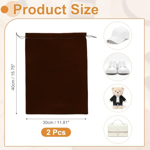 Cloth Shoe Bags for Travel, Flannel Pouch with Drawstring Closure Washable Breathable Cotton Fabric, 15.8x11.8" & 2 Pcs & Coffee- Fit for (Men Women/Luggage/Storage) - color: Coffee