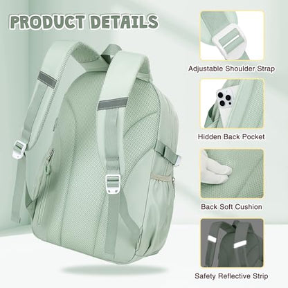 DIGOBAY 3PCS Girls Backpack for School, Green Large Kids Backpack for Girls with Lunch Box Pencil Case Set for Teen Girl Elementary Primary Middle High College School Bookbag with Cute Pins - color: Green