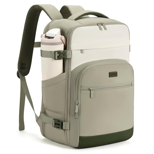 mibasies 40L Travel Backpack for Women & Men: Flight Approved Carry On Backpack, TSA Personal Item Bag with Water Bottle Pocket, Weekender Essentials Backpacks fits 17" Laptop - Green White - color: Green White, size: X-Large