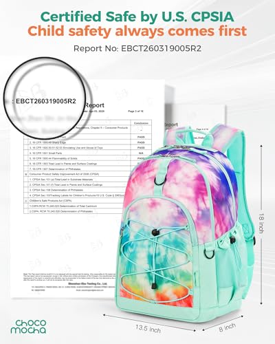 Choco Mocha Girls School Backpack with Lunch Box, Tie Dye Teal Backpack Set for Teen Girls 18 Inch Backpacks, 3 Pcs - color: Teal-tie Dye