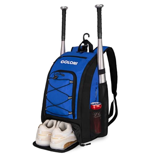 Goloni 40L Baseball Bag, Softball Bat Bag with Shoes Compartment,Fence Hook,Backpack for Baseball, T-Ball & Softball Equipment & Gear - color: Blue