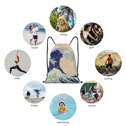 Gianlaima Japanese Kanagawa Ocean Great Wave Waves Drawstring Bags Backpack Sport Ball Bag Sport Gym Sack Drawstring Bag String Bag Yoga Dance Travel Bag For Men Women - color: Black14