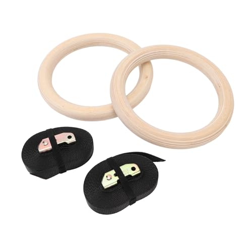 Wooden Gymnastics Rings, Birch Material for Bodyweight Fitness and Strength Training, Adjustable Straps, Smooth for Safety, Ideal for Outdoor Workouts