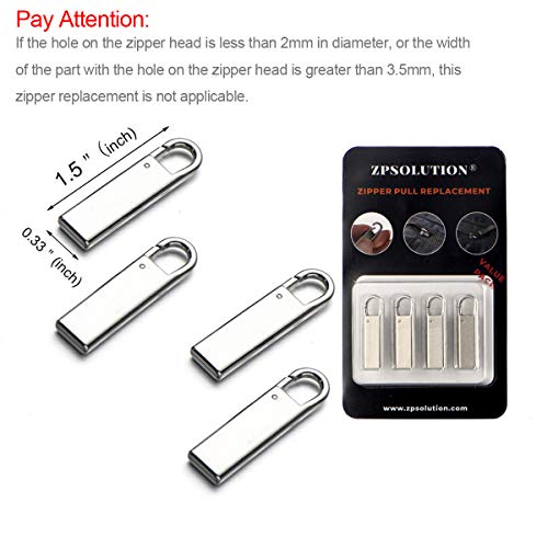 Zpsolution Zipper Handle Pull Replacement - Metal Zipper Tab Repair Easy Use for Broken and Missing Pulls on Luggage, Suitcase - color: Sliver