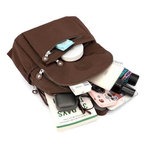 Tanweibago Mini Nylon Women Backpacks,11L Small Ladies backpacks Casual Lightweight Women Shopping Travel Daypack (Brown) - color: Brown