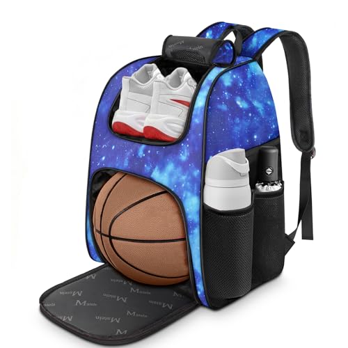 MATEIN Basketball Bag, Sturdy Soccer Bag with Ball Holder & Shoe Compartment, Large Basketball Backpack for Training Equipment, Water Resistant Sports Ball Backpack Fits Volleyball Football, Colorful - color: Galaxy Blue