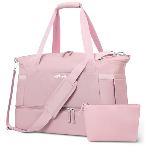 Gym Bag for Women, Personal Item Travel Bag with Shoes Compartment, Weekender Overnight Duffel Bag with Wet Pocket, Carry On Bag for Women, Travel, Gym, Weekend - color: Pink, size: Medium