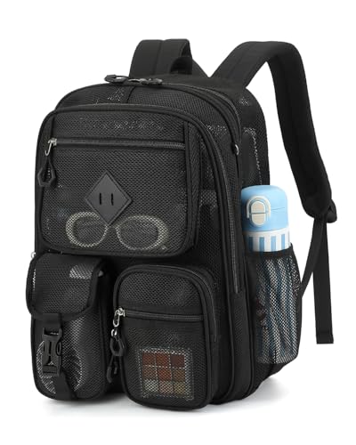 Mesh Backpack for Women Girls, Heavy Duty See Through College School Backpacks with Padded Shoulder Straps Large Capacity Bookbag for Beach Hiking Travel Swimming Outdoor Sports - Black - color: Black
