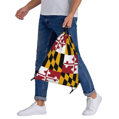 Maryland Flag Drawstring Bag Sport Gym Backpack Beach Travel Sack Draw String Yoga Bag For Men Women - color: Maryland Flag