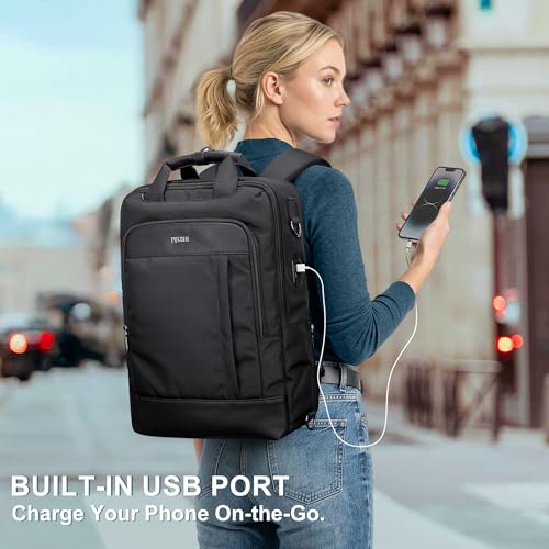 PIJUSHI Travel Backpack for Women TSA 180° Flat Open Fits 16" Laptop Slim Backpack for Business, Commute, Daily(PE042 Black) - color: Black