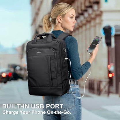 PIJUSHI Travel Backpack for Women TSA 180° Flat Open Fits 16" Laptop Slim Backpack for Business, Commute, Daily(PE042 Black) - color: Black