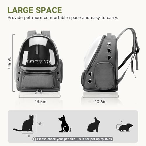Cawypety Cat Backpack Carrier, Breathable Cat Carrier Large Space Bubble Pet Backpack for Kitty Small Dog up to 12lbs, Transparent & Foldable Pet Carrier for Travel Hiking - color: Dark Gray
