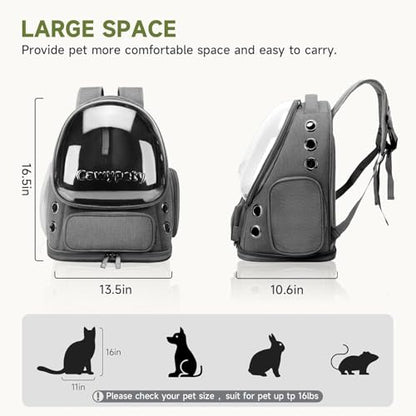 Cawypety Cat Backpack Carrier, Breathable Cat Carrier Large Space Bubble Pet Backpack for Kitty Small Dog up to 12lbs, Transparent & Foldable Pet Carrier for Travel Hiking - color: Dark Gray