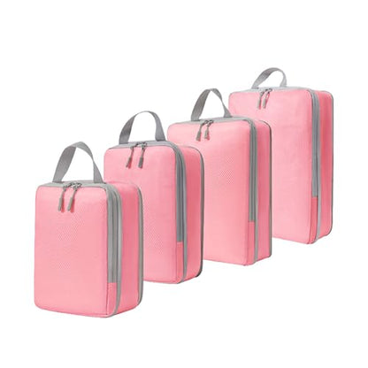 Compression Packing Cubes 4 Set Expandable Luggage Organizer for Travel Essentials - color: Pink