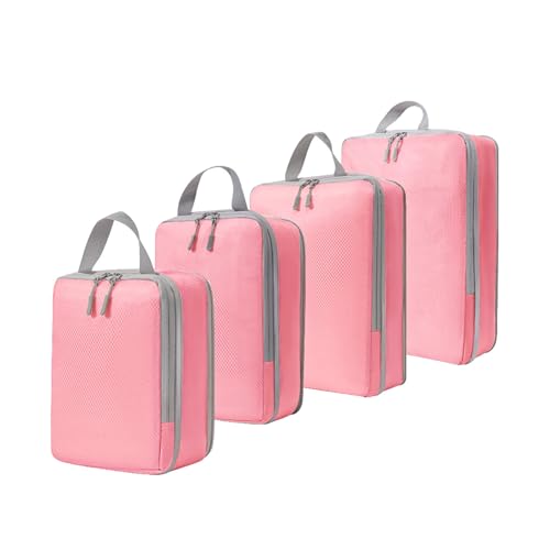 Compression Packing Cubes 4 Set Expandable Luggage Organizer for Travel Essentials - color: Pink