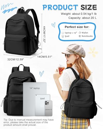Black Backpack for School, High School Bookbag Back Pack for Teens Girls Boys, Lightweight College Backpack Book Bag for Women Men, Simple Casual Daypack Backpack Mochilas Escolares para Adolescentes - color: Black