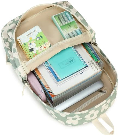 Bluboon School Backpack for Teen Girls Women Laptop Backpack College Bookbags Middle School Travel Work Commuter Back Pack - color: Green Grey