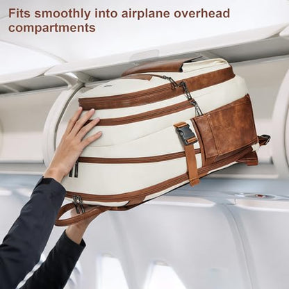 Vegan Leather Backpack, TSA Travel Backpack for Men and Women, Fits 17.0 Inch Notebook with Luggage Strap and USB Port, Beige - color: Beige