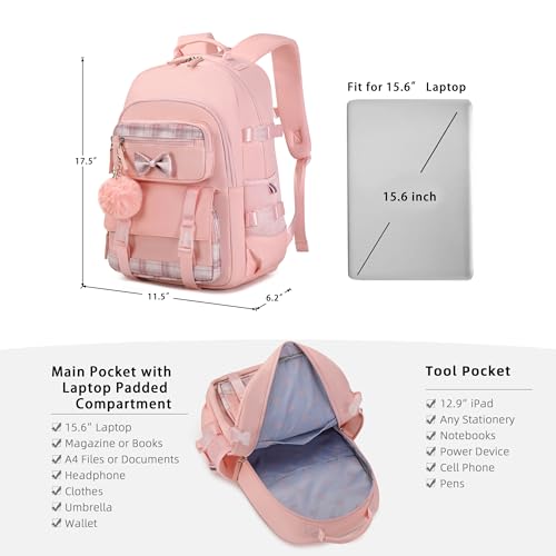 Hey Yoo Cute School Backpack for Girls Backpack for School Bag Bookbag Teen Girl Backpacks for Girls Teens (Pink) - color: Pink