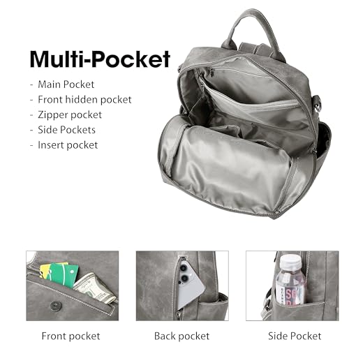 WYFJNX Backpack Purse for Women PU Leather Backpack Ladies Fashion Handbag Designer Shoulder Bag Small Travel Bag Grey - color: Grey