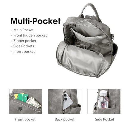 WYFJNX Backpack Purse for Women PU Leather Backpack Ladies Fashion Handbag Designer Shoulder Bag Small Travel Bag Grey - color: Grey