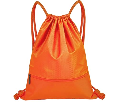 Sports Drawstring Backpack for Men, Waterproof Swim Gym Bag with Shoes Compartment for Women, Lightweight Pull String Sport Bag for Swim, Soccer, Orange&Large - color: Orange, size: Large