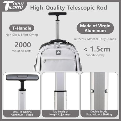 NEW TILAMI 19 Inch Rolling Backpack 360°rotating Universal Wheel, Large Organizer Compartments, Adjustable Handle, Carry on for School Students Business Travel, Pure White - color: Pure White