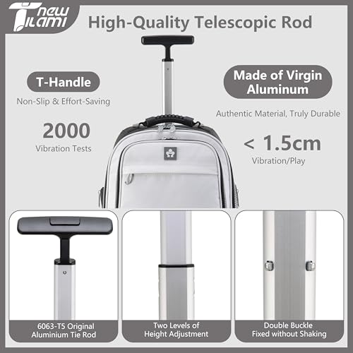 NEW TILAMI 19 Inch Rolling Backpack 360°rotating Universal Wheel, Large Organizer Compartments, Adjustable Handle, Carry on for School Students Business Travel, Pure White - color: Pure White