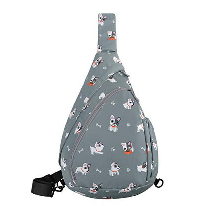 HUA ANGEL Crossbody Sling Bag for Men & Women Lightweight Waterproof Chest Shoulder Bag for Travel Hiking & Everyday Use - color: Grey Puppy