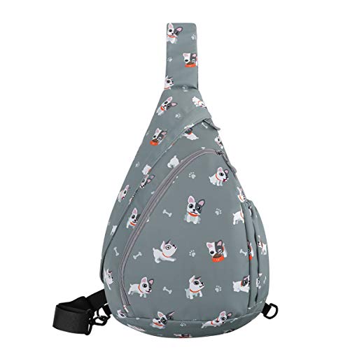 HUA ANGEL Crossbody Sling Bag for Men & Women Lightweight Waterproof Chest Shoulder Bag for Travel Hiking & Everyday Use - color: Grey Puppy