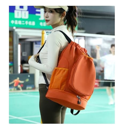 Multifunctional sports bag, backpack, independent shoe compartment, can hold basketball, badminton and tennis(Orange) - color: Orange