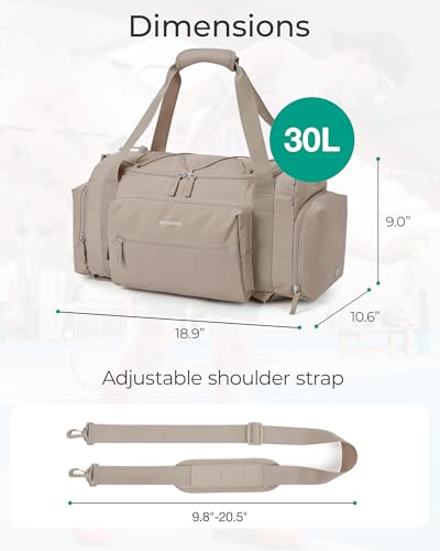 BAGSMART 4-IN-1 Gym Bag for Women Men, TSA Lightweight Duffle Bag for Travel with Shoe Compartment & Wet Pocket, 22L/30L/38L Tactical Backpack with 40oz Water Bottle Holder - color: A-Light tan