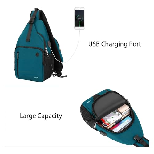 MOSISO Sling Backpack Bag, Crossbody Shoulder Bag Travel Hiking Daypack Chest Bag with Front Square Pocket&USB Charging Port - color: Teal Green