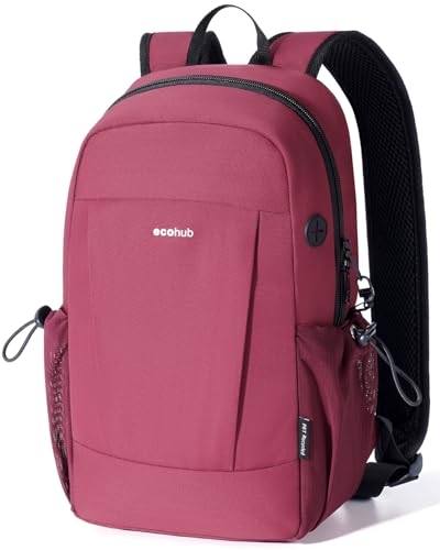 ECOHUB Mini Anti-Theft RFID Backpack for Women and Men, Water-Resistant, Lightweight Travel Daypack with iPad Sleeve, Key Holder, 9 Pockets, Gifting, Red - color: Red