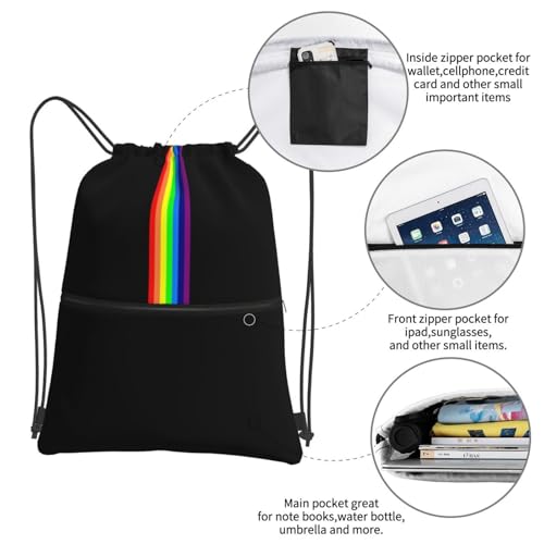 JOOCAR Rainbow Drawstring Bag LGBT Pride Gay Black Backpack Draw String Bags Waterproof Lightweight Sports Beach Gym Sackpack Zipper Pocket for Men Women - color: B7