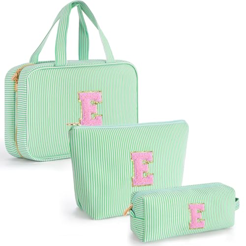 Gifts for Teen Girls Women - Personalized Toiletry Bag Initial Makeup Bag | Travel Cosmetic Bag | 8 9 10 11 12 13 14 15 16 Years Old Girl Gift Trendy Stuff - Green E - color: Green, style: E