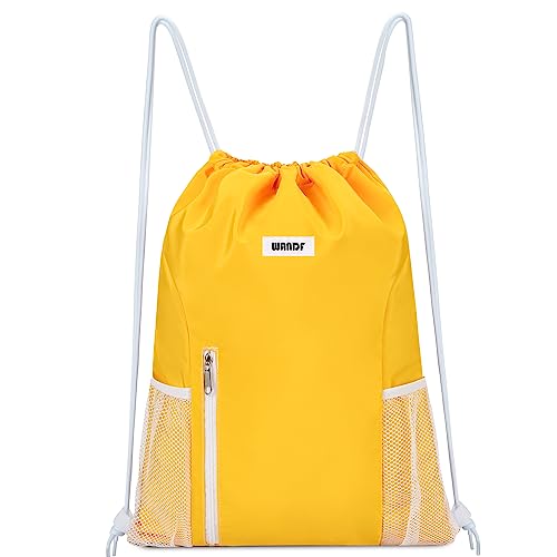 WANDF Drawstring Backpack Sports Gym Sackpack with Mesh Pockets Water Resistant String Bag for Women Men (Orange) - color: Orange