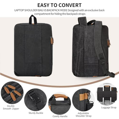 ESTARER Laptop Bag for Men 3 In 1, 17-17.3 Inch Computer Bag Laptop Backpack for Work/Travel/Business, Convertible Messenger Bag Water resistant Canvas Briefcase Backpack (Dark Grey) - color: Dark Gray
