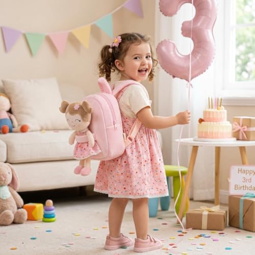 Gloveleya Kids Backpacks Girls Backpack Plush Bags Diaper Bag Backpack with Floral Doll Pink - color: A061 Flower Pink Backpack, size: 9 inches