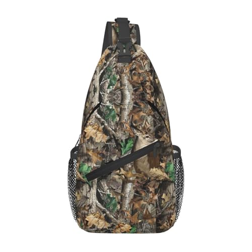 Camouflage Leaves And Deer Outdoor Crossbody Shoulder Bag For Unisex Young Adult Hiking Bicycling - color: Yellow2