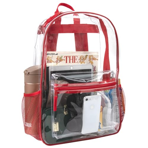 Trail maker Bulk Clear Backpacks Wholesale for School 24 Pack Clear Backpacks for Boys, Girls, School, Stadium, Travel (Red Pack) - color: Red Pack