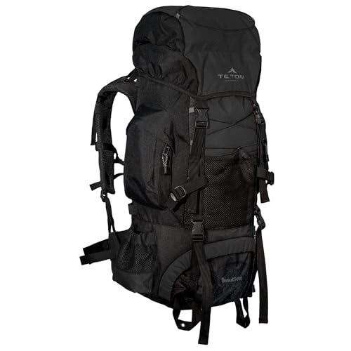 TETON 55L Scout Internal Frame Backpack for Hiking, Camping, Backpacking, Rain Cover Included - color: Black, size: 55L