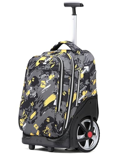 NEW TILAMI 19 inch Rolling Backpack Teens Rolling Backpack Cute Wheeled Laptop Backpack Bookbag Roller Travel Bag College, Yellow Doodle - color: Yellow Doodle