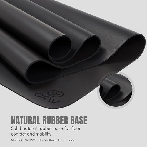 ORW Non Slip Hot Yoga Mat with Carrying Strap - Grip Surface & Natural Rubber Base, REACH Tested, Home & Studio Practice - color: Black PU Rubber Mat 72x24
