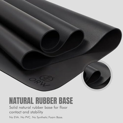 ORW Non Slip Hot Yoga Mat with Carrying Strap - Grip Surface & Natural Rubber Base, REACH Tested, Home & Studio Practice - color: Black PU Rubber Mat 72x24