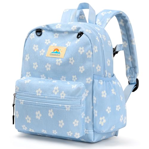 STEAMEDBUN Corduroy Toddler Backpack for Girls 2-4: Kids backpack for Boys Girls - 12 inch Preschool Kindergarten Backpacks - Floral - color: Blue Floral Corduroy, size: MINI-12"H(not fit folder)